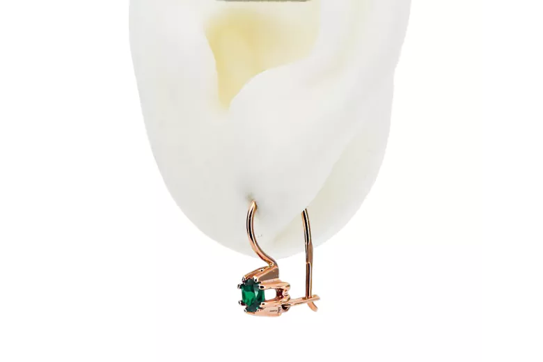 Earrings Vintage craft Emerald Original Vintage 14K Rose Gold vec053r